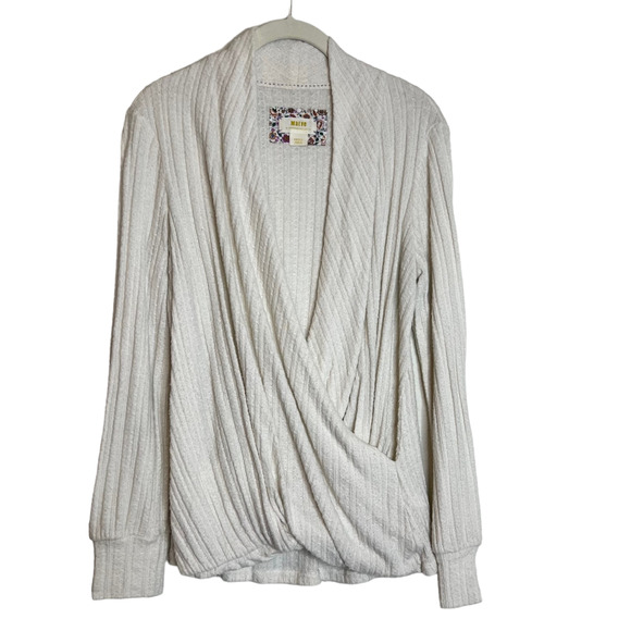 Maeve Anthropologie Womens Faux Wrap Sweater Small White Long Sleeve Pullover - Picture 1 of 6